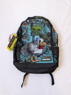 Minecraft Chicken Wrap 19" Backpack Blue School Laptop Bag NWT